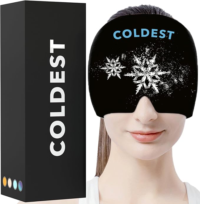 Coldest Gel Ice Headache Migraine Face Relief Hat, Cold Therapy Migraine Relief Cap Migraine Ice Head Wrap Ice Pack Mask, Cold Compress Headache Relief Cap