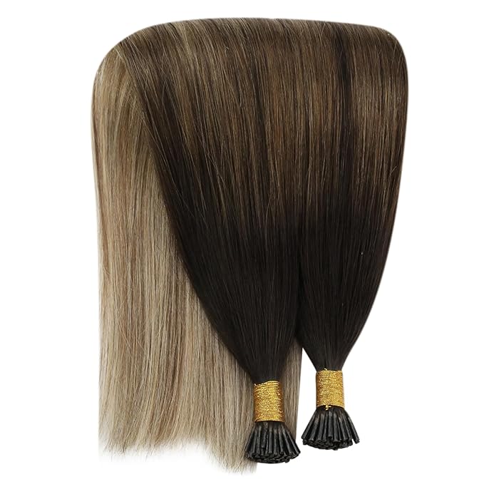 YoungSee I Tip Extensions Brown Balayage 18 Inch Itip Hair Extensions Real Human Hair Ombre Dark Brown to Blonde with Brown Itips Human Hair Extensions Pre Bonded Hair Extension Natural 60s 50g