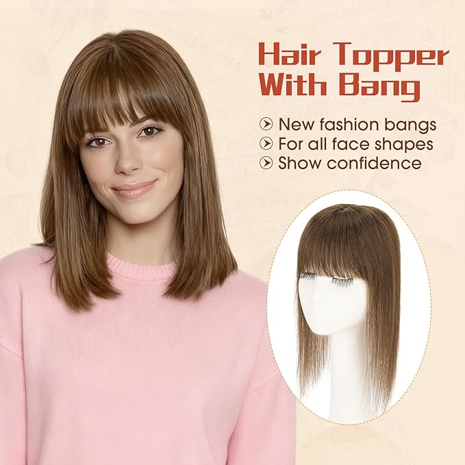 Rich Choices Human Hair Toppers for Women-100% Real Remy Hair Topper with 3D 360°Bang-Upgraded 150% Density 9 * 12CM Lace Base-Clip in Hairs topper for Thinning Hairs-12Inch #2 Dark Brown