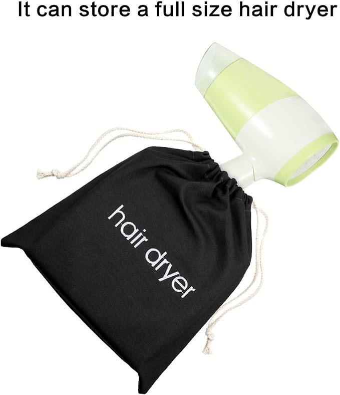 Bememo Hair Dryer Bags Drawstring Bag Hairdryer Container, 11.8 by 13.8 Inch(Cotton,Black)