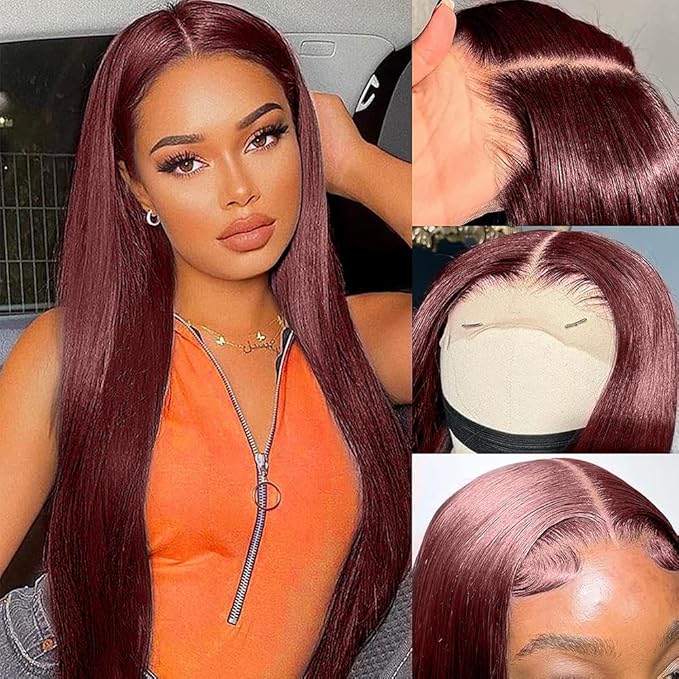 250 Density Straight Lace Front Wigs Human Hair Pre Plucked 13x4 HD Transparent Lace Front Wigs Human Hair Wigs for Women Reddish Brown Lace Frontal Wigs 33# Colored 26Inch