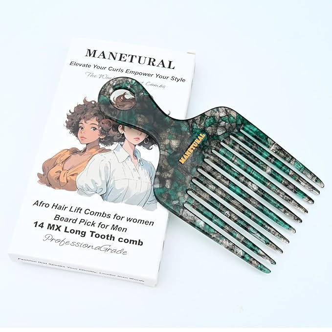 14MX The Hair Pick for Curly Hair, Afro Pick| Elevates, Preserves Curl, Eliminates frizz(Green, 1 PACK)