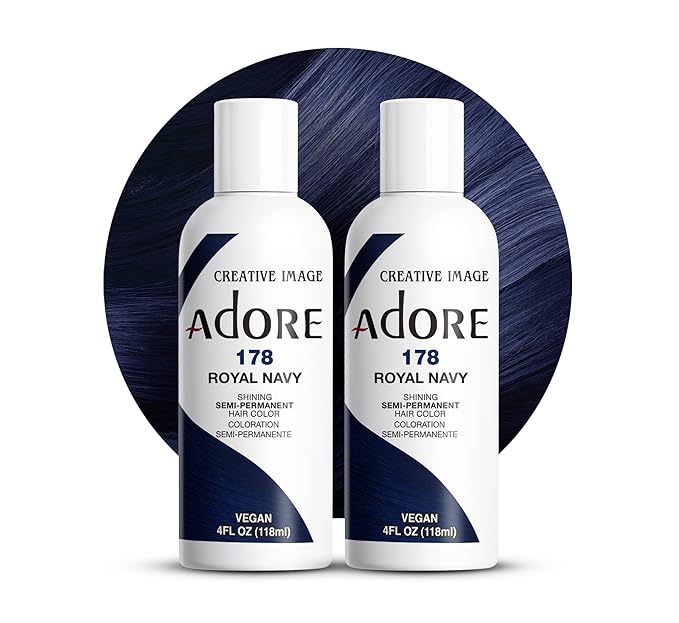 Adore Semi Permanent Hair Color (178 Royal Navy) | Vegan & Cruelty-Free Blue Hair Dye | No Ammonia, No Peroxide, No Alcohol | 4 Fl Oz Each (Pack of 2)