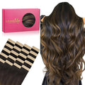 WENNALIFE Tape in Hair Extensions Human Hair, 20pcs 60g 26 inch Balayage Dark Brown Mixed Chestnut Brown Remy Hair Extensions Straight Human Hair Tape in Extensions Skin Weft Extension