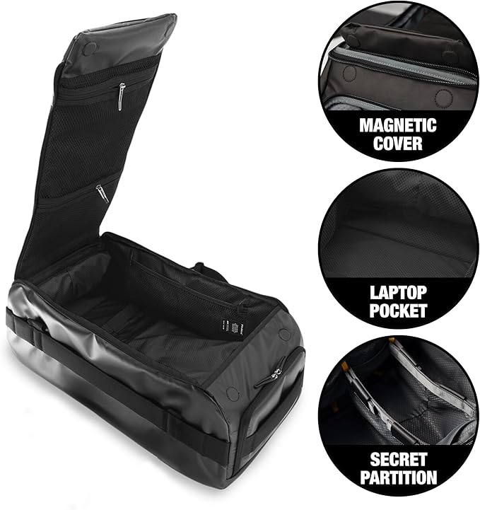 Blackbriar Range Duffel 40L Ash Black 2.0 Version, Convertible Backpack with Patented Magnetic Access, Modular S-Partition, Dual Shoe Garage | Waterproof Drycoatex™ for Tactical, Travel, Gym