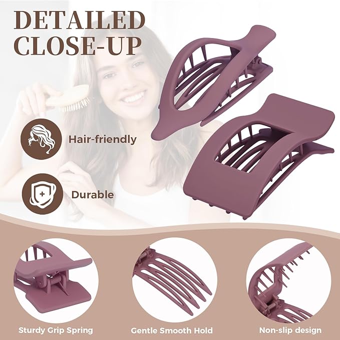 6 Pack Flat Hair Clips for Women Girls, French Flat Claw Clips for Think Hair Thin Hair with Strong Hold, Non-Slip, Matte Classic Barrettes for All Hair Styling