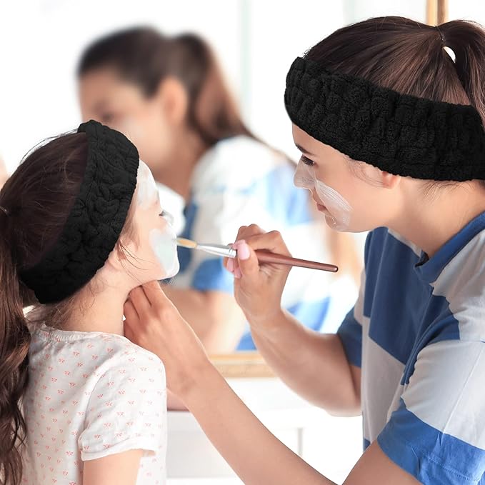 Chuangdi 3 Pieces Spa Headband for Women Facial Makeup Headband Soft Terry Cloth Hairband for Washing Face Mask Spa Shower Gifts(Black)