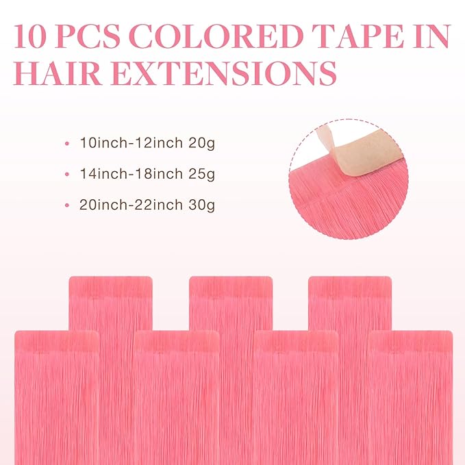 GOO GOO Tape in Hair Extensions Human Hair, Light Pink, 14inch 25g 10pcs, Colored Tape ins Human Hair Extensions, Silky&Soft Invisible Tape Ins, Hair Highlighted for Party