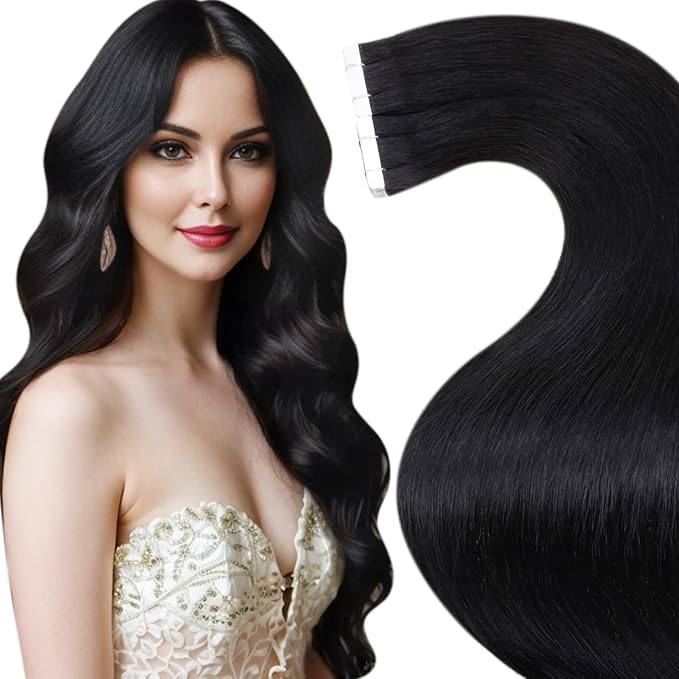 LaaVoo Hair Extensions Tape in Real Hair Tape in Hair Extension Black Human Hair Seamless Tape on Hair Extensions 14inch 50g 20pcs