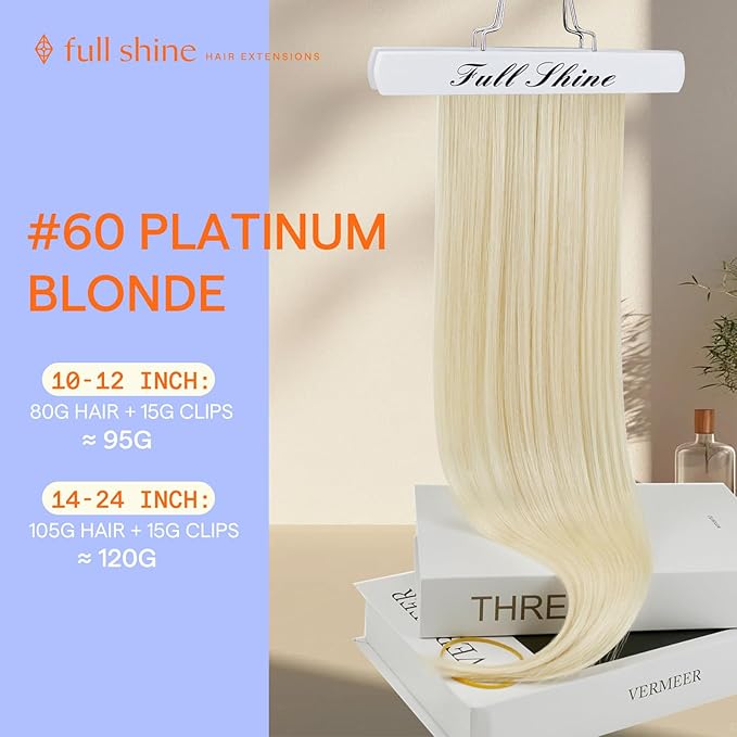 Full Shine 24 Inch Clip in Hair Extensions Blonde Human Hair Clip ins for Long Hair Triple Weft Invisible Remy Human Hair Clip in Extensions 7 Pcs 120 G