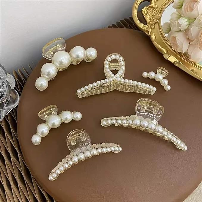 Pearl Hair Clips,Elegant Hair Clip Strong Hold Jaw Clips,Big Pearl Hair Claw Clips Barrettes Nonslip Birthday Thankgiving Christmas Gift for Women Girls Daughter Girlfriend (6 Pack)