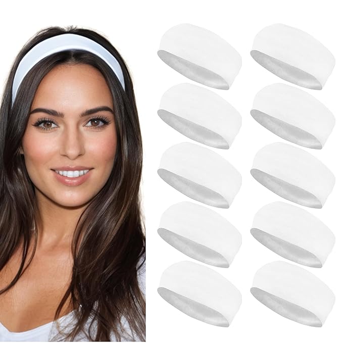 Styla Hair Headbands for Women Stretch Fashion Head Bands 10 Pack Non-Slip Head Wraps Great for Spa, Sports, Yoga, Pilates, Running, Gym Headband, Workouts (White)