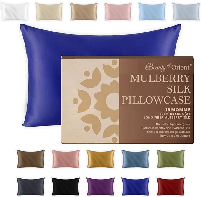 19 Momme Premium Mulberry Silk Pillowcase for Hair and Skin | Handcrafted Hypoallergenic & Anti-Acne 100% Silk Pillow Cases with Zipper | King - 20" x 36", Royal Navy