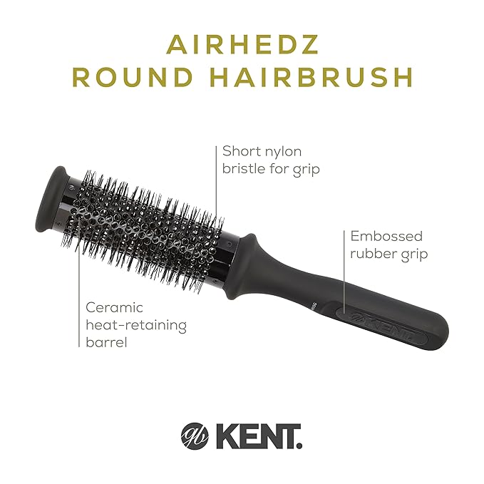 Kent AH15G AirHedz Ceramic Round Brush for Blow Drying, Blow Dryer Hair Brush for Long Bobs and Short to Mid-Length Hair, Features Ceramic Barrel for Accurate Results and Faster Drying Time.