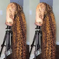 Hidden Strap Deep Wave 360 Lace Front Wigs Human Hair Pre Plucked Highlight Ombre full lace Deep Curly Honey Blonde 4/30 Human Hair Wig with invisible drawstring Ombre 360 Glueless Wigs Human Hair