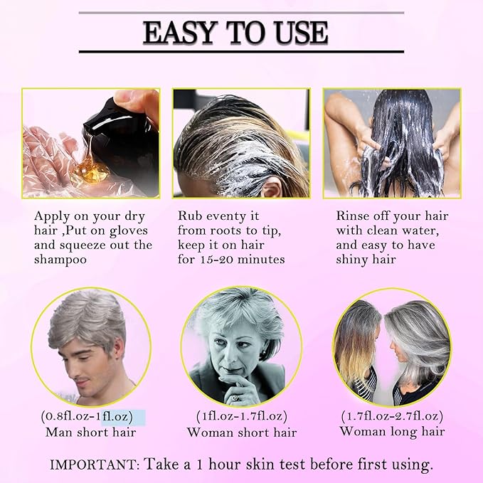Black Hair Dye Shampoo Instant 3 in 1 for Gray Hair Coverage - Herbal Formula, Semi-Permanent Hair Color in 10 Minutes, Lasts 30 Days, 100% Grey Coverage Shampoo for Men & Women, 500ml (16.9 Fl Oz)