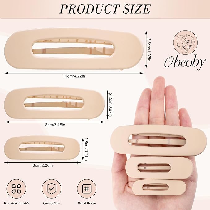 15 PCS Flat Claw Clips, 5 Colors Flat Hair Clips 3 Sizes Hair Claws for Women Girls Accessories Barrettes for thick Thin Hair