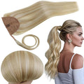 RUNATURE Ponytail Extension Human Hair Blonde 12 Inch 70g Short Real Hair Ponytail Extension Ash Blonde Highlight Bleach Blonde Human Hair Ponytail Straight Wrap Clip in Pony Tails Extension