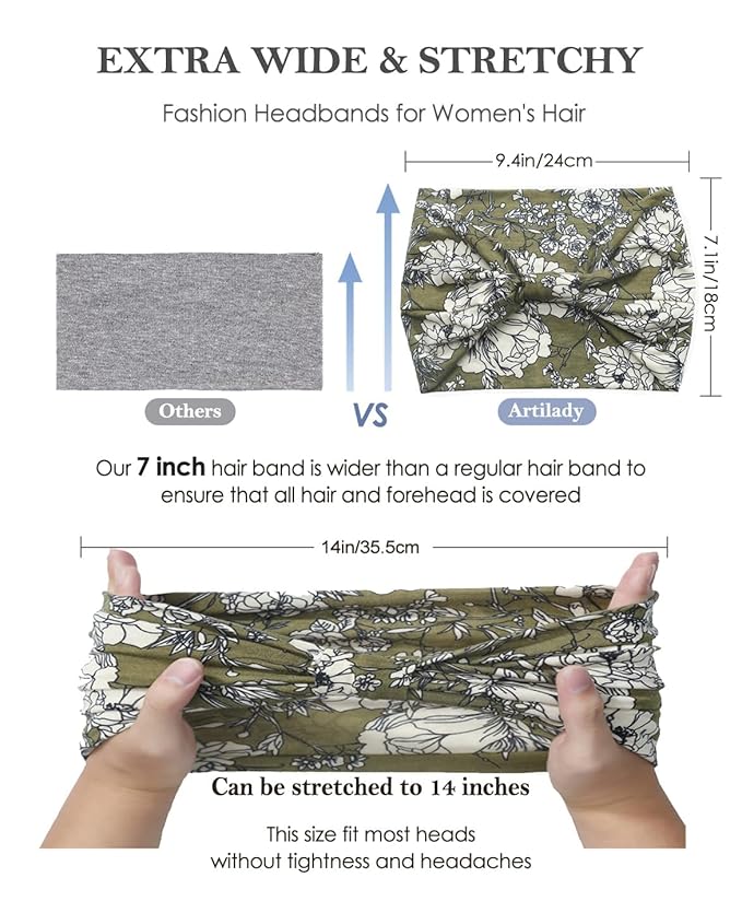 Artilady Wide Bandana Headbands for Women-Boho Bandeau Head Band Bohemian Paisley Red Headwrap Soft Athletic Elastic Sweat Non Slip Hair Bands for Curly Hair Accessories 6 PCS