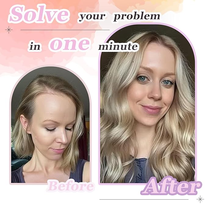 Hair Topper, 360° 3D Hair Toppers for Women with Thinning Crown, 20 Inch Long Wavy Curly Hair Pieces Clip in Bangs (Ombre Light Blonde with Dark Root, 20 inch, Side Bangs)