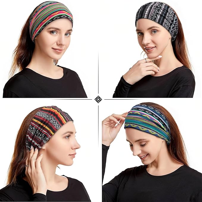 DRESHOW 4 Pack Turban Headbands for Women Wide Vintage Head Wraps Knotted Cute Hair Band Accessories