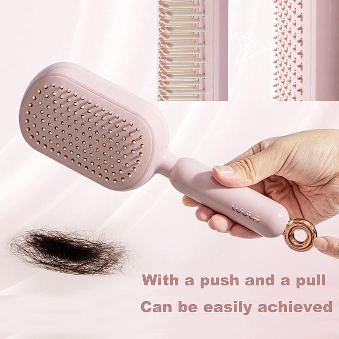 Retractable Cushion Massage Comb for Wet & Dry Hair, Anti-Static Self Cleaning Hair Brush for All Hair Types, Soft Bristles, Easy Eliminates Knots, Detangling Hairbrush for Women Men (Blue)
