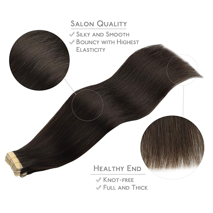 WENNALIFE Tape in Hair Extensions Human Hair, 20pcs 30g 10 inch Dark Brown Remy Hair Extensions for Women Tape Ins Straight Extensiones De Cabello Humano Skin Weft
