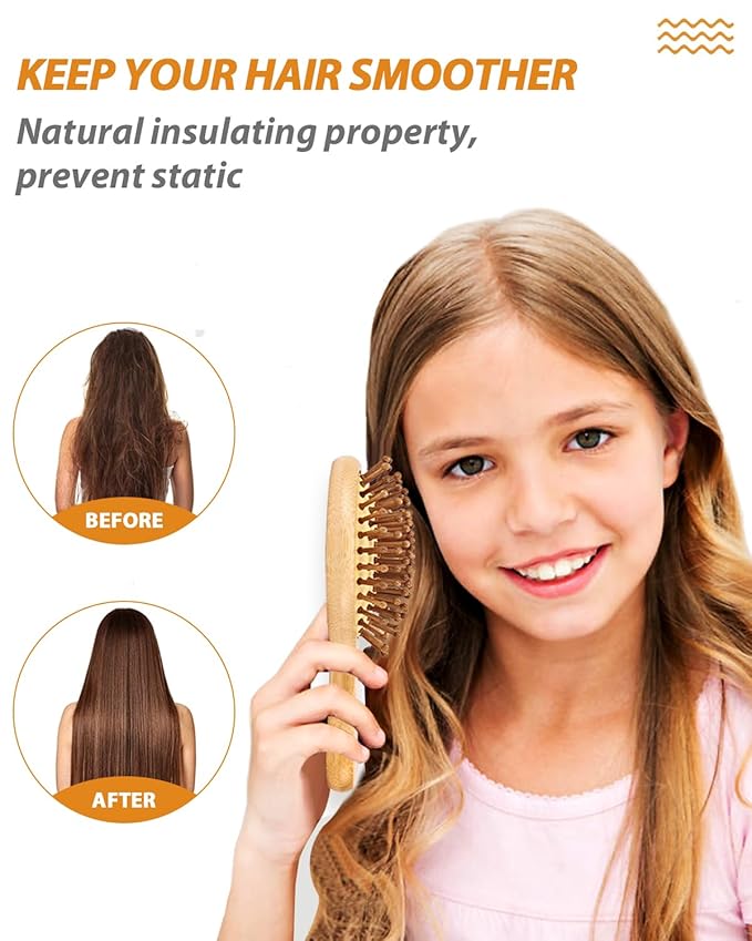 Pack of 2 Hair Brush with Natural Boar Bristles, Massages Scalp Anti-Static Hair Detangle for All Types, Lightweight(MINI)