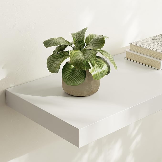 Large Floating Shelves for Wall Set of 3 Wooden Wall Shelves 24 in x 12.75 in x 2 in Room Decor Long Shelf with Invisible Wall Mount Bracket for Bedroom Kitchen Living Room White