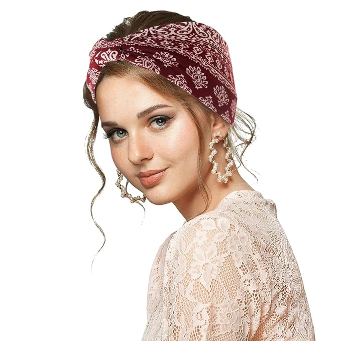 Yeshan Wide Bandana headbands for Women Boho Bandeau Headband Knot Hair Scarf Bands Stretch Floral Printed Non Slip Head bands Elastic Turban Head Wraps Thick African Headband,Pack of 6