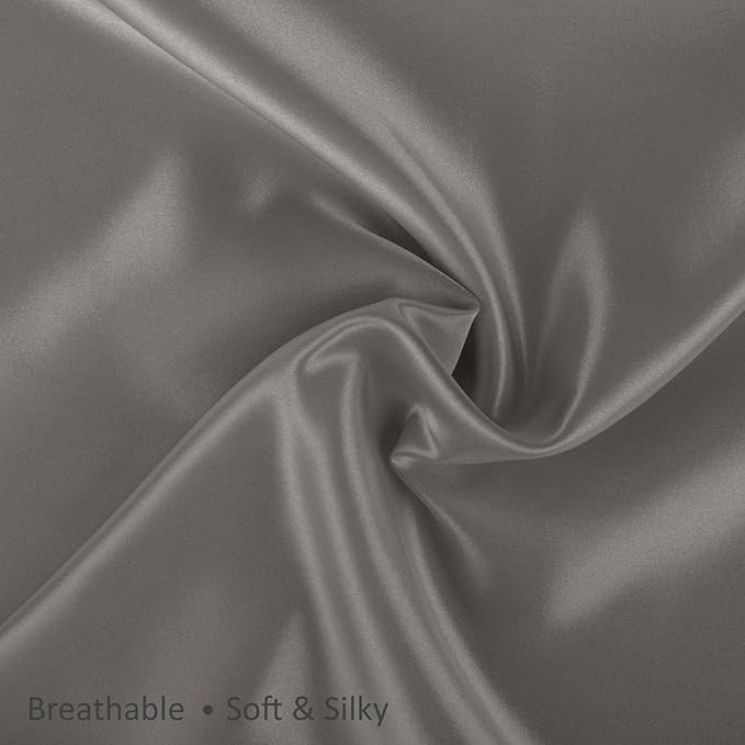 BLISSFORD Satin Pillowcase with Zipper, for Hair and Skin Care, Feels Soft and Cool Like a Silk Pillowcase, Satin Pillow Cases 2 Pack, Slik Pillow Cover, Grey, Queen Size, Set of 2