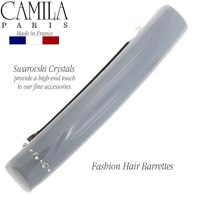 Camila Paris CP3453 French Hair Barrette Clip for Girls Gray, Rubberized Metal Clasp Strong Hold Grip Hair Clips for Women, No Slip Durable and Styling Girls Hair Accessories, Made in France