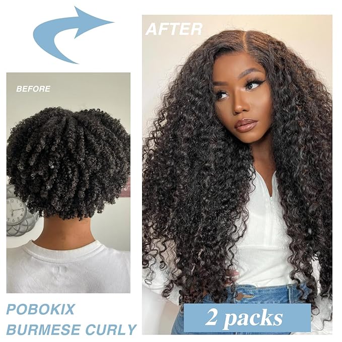 Burmese Curly Clip in Hair Extensions Real Human Hair, 8Pcs Remy Human Hair Clip in Extensions for Women, 100% Natural Soft Human Hair, 120g 12inch #1B Natural Black