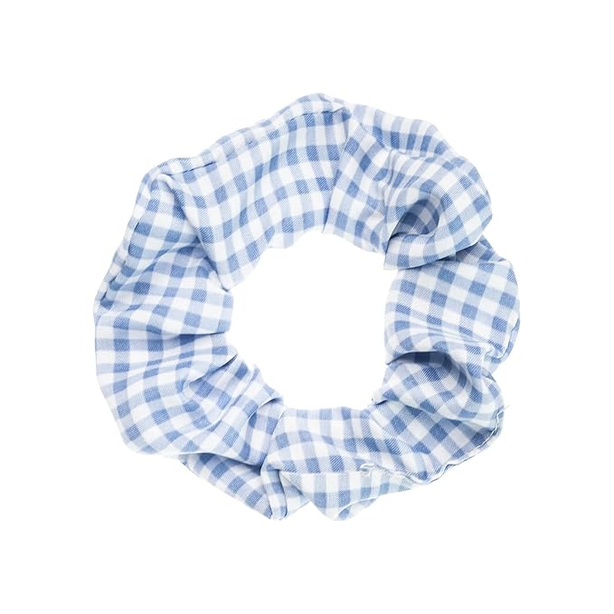 Blue Plaid Scrunchies Set - 5 Bandana Hair Ties for Women
