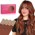 WENNALIFE Tape in Hair Extensions Human Hair, 20pcs 50g 20 inch Dark Auburn Copper Remy Hair Extensions Straight Human Hair Tape in Extensions Skin Weft Tape Extensions Human Hair