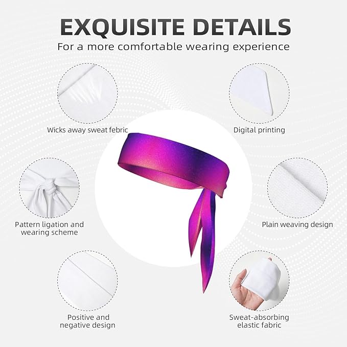 Men's Women Lovely Sports Sweatband Hair Decor for Sports Athletic Spa, Elastic Multipurpose Beautiful Purple Glitter Sparkles Pattern Head Ribbon Headwear