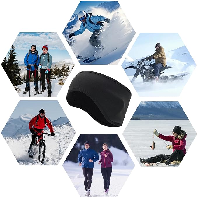 Ear Warmers for Men and Women & Ear Warmers for Cold Weather Headband (Black + Black, One Size)