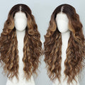 Highlight Brown Mix Blonde 13x4 Synthetic Lace Front Wigs Pre Plucked 26 Inch Long Wavy 100% Futura Premium Wigs For Black Women Ready to Wear Daily Party Use