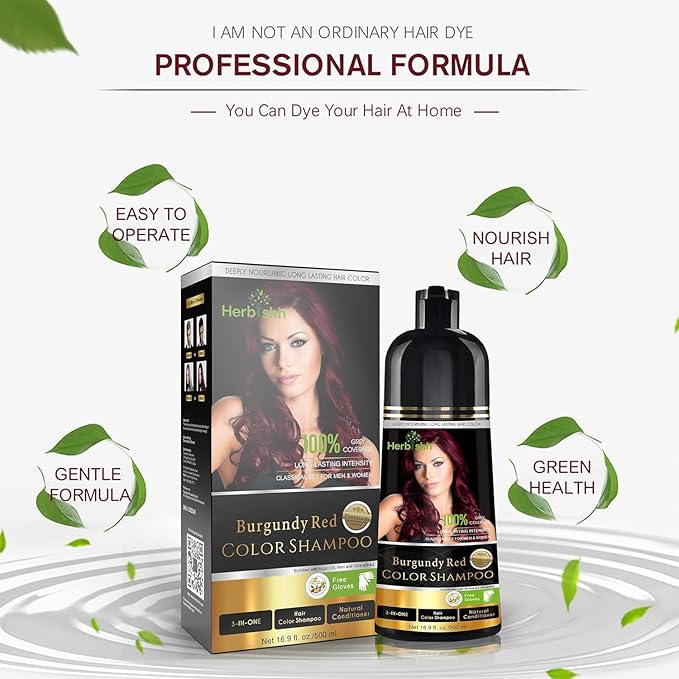 Herbishh Burgundy 3 in 1 Hair Dye Shampoo Keratin & Argan Oil Hair Mask for Dry Damaged Hair 800 ML