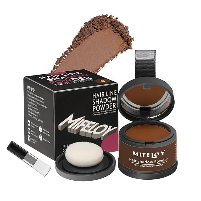 Root Touch Up Powder, Instantly Gray Hair Cover Up, Women Color Root Coverage Shadow Powder for Thinning Grey Hairline, Men Roots Concealer for Hair Loss Beard Line Eyebrow, Medium Brown