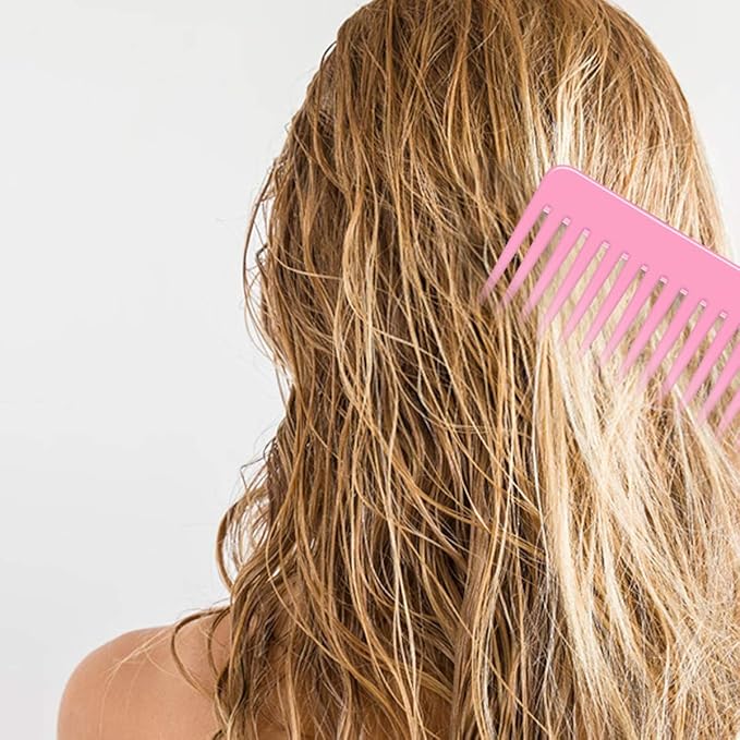 Wide Tooth Detangling Comb for Long, Curly, and Wet Hair - No Handle Styling and Shampoo Comb (2 Pieces - Rose Red, Cyan)
