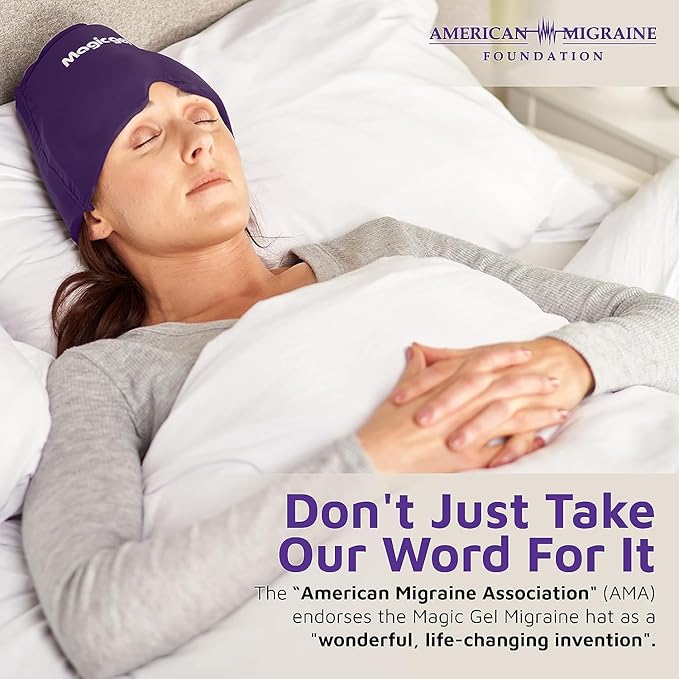 Magic Gel Migraine Ice Head Wrap | Real Migraine & Headache Relief | The Original Headache Cap | Cold, Comfortable, Dark & Cool; Endorsed by Physicians, Loved by Thousands (Purple)