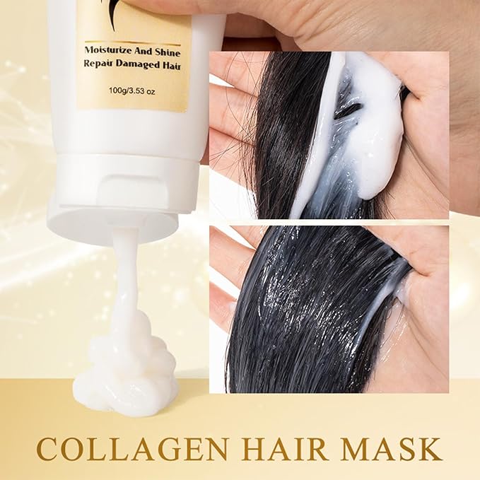 Collagen Hair Mask Deep Repair - Protein Hair Treatment with Argan Oil for Dry & Damaged Hair, Intensive Conditioning Hair Mask Essence for All Hair Types, 3.5oz