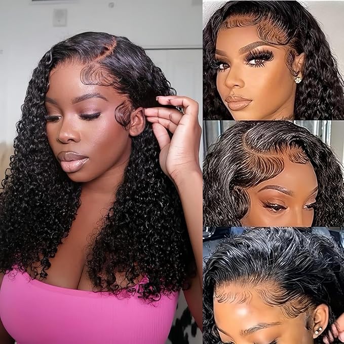 4x4 Wear and Go Kinky Curly Wig Human Hair Pre Plucked Pre Cut HD Lace Closure Wigs for Black Women 180% Density Curly Lace Front Wigs Human Hair (natural color 20 inch)