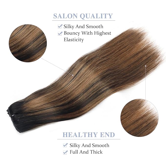 Balayage Clip in Hair Extensions Real Human Hair Straight Remy Human Hair Clip ins for Women, Natural Soft Human Hair, 8Pcs 120g, 30inch #1B/6/1B Balayage Natural Black to Chestnut Brown
