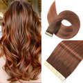 Tape in Hair Extensions Human Hair Balayage Chocolate Brown to Auburn Brown 22 Inch 20Pcs Tape Ins for Women Straight Invisible Seamless Remy