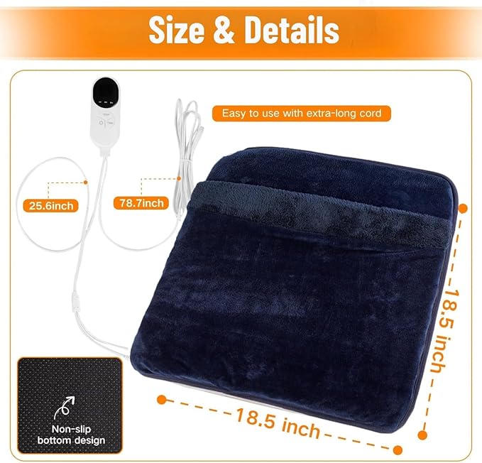 Electric Heated Foot Warmers for Men and Women Foot Heating Pad Electric with Fast Heating Technology Heating Pad Feet Warmer with 3 Temperature Setting (Navy Blue)