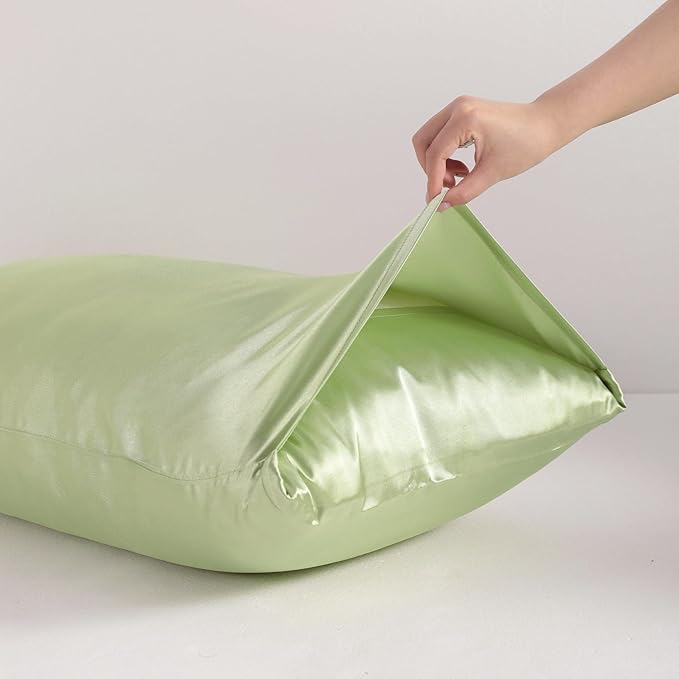 NTBAY 12 Pack Satin Queen Pillowcases for Hair and Skin, Luxurious and Silky Pillow Cases with Envelope Closure, 20 x 30 Inches, Sage Green