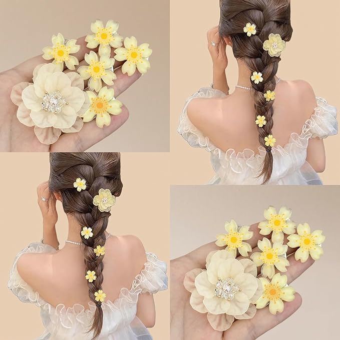 15PCS cherry blossom hair clip & 3PCSCamellia Flower y2k Hair Clips Set - Pink Blue Yellow Hard Floral Barrettes, Birthday Accessories Cute Flower Hair Clip for Toddler/Kids Girls