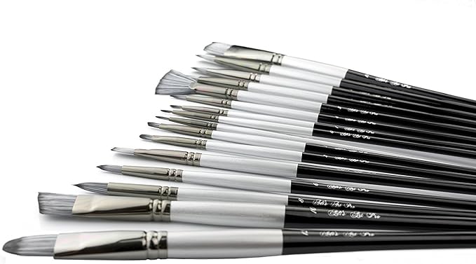 ADIS&Guys 15-Piece Art Paint Brush Set – Professional Brush Kit for Acrylic, Oil, Watercolor, Gouache, Face and Body – Includes Angle, Filbert, Flat, Fan & Round Brushes with Travel Case